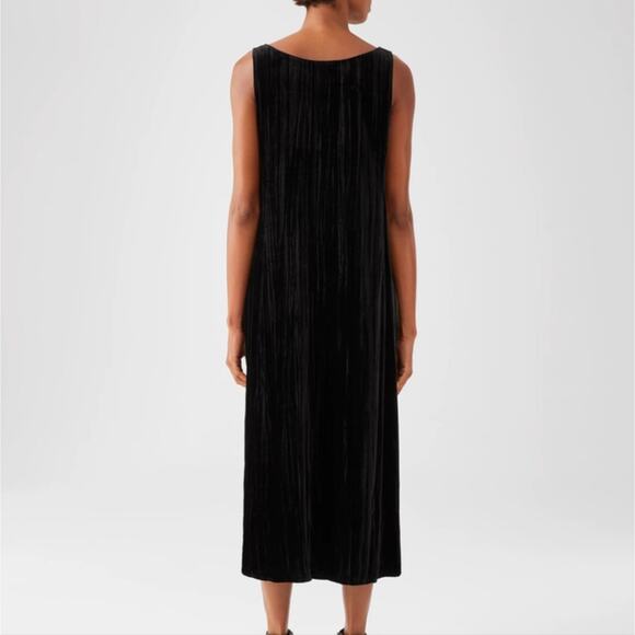 NEW Eileen Fisher Black Crushed Velvet Scoop Neck Sleeveless Midi Dress - Picture 3 of 12